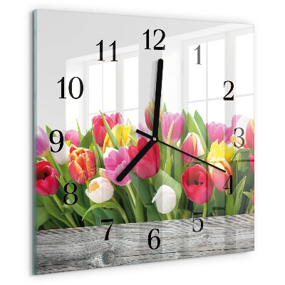 Skleněné hodiny na stěnu Tulipány