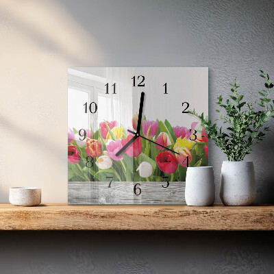 Skleněné hodiny na stěnu Tulipány