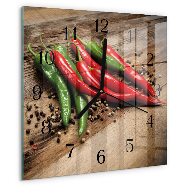 Skleněné hodiny na stěnu Chilli papričky