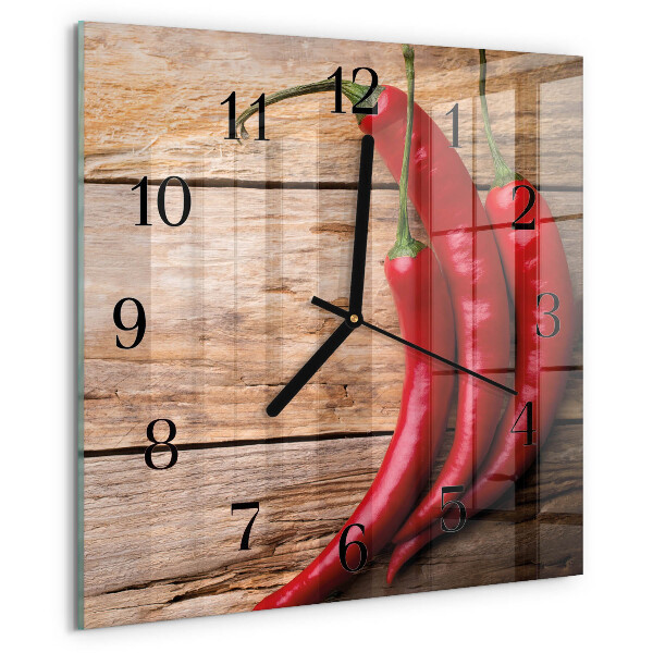 Skleněné hodiny na stěnu Chilli papričky
