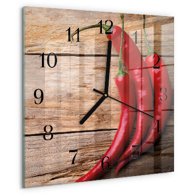 Skleněné hodiny na stěnu Chilli papričky