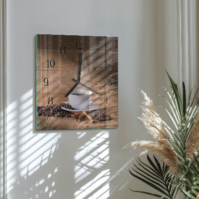 Skleněné hodiny na stěnu Káva