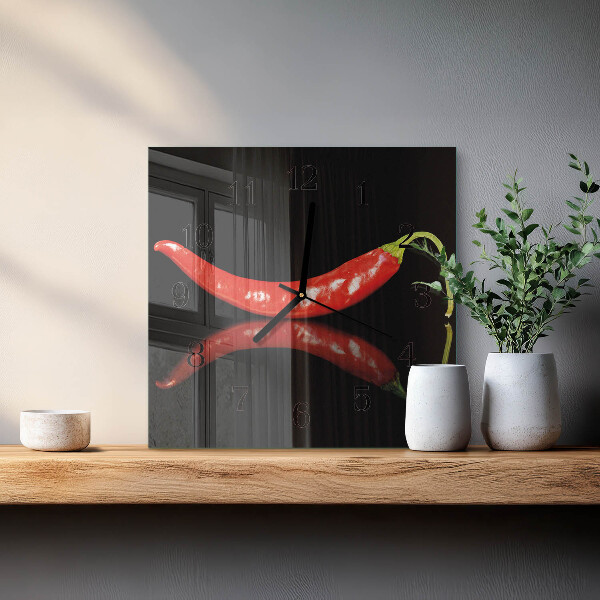 Skleněné hodiny na stěnu Chilli papričky