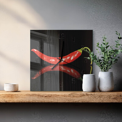 Skleněné hodiny na stěnu Chilli papričky