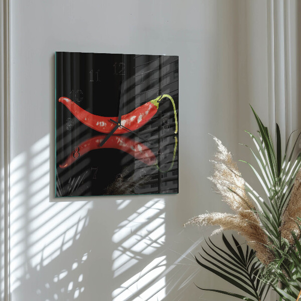 Skleněné hodiny na stěnu Chilli papričky