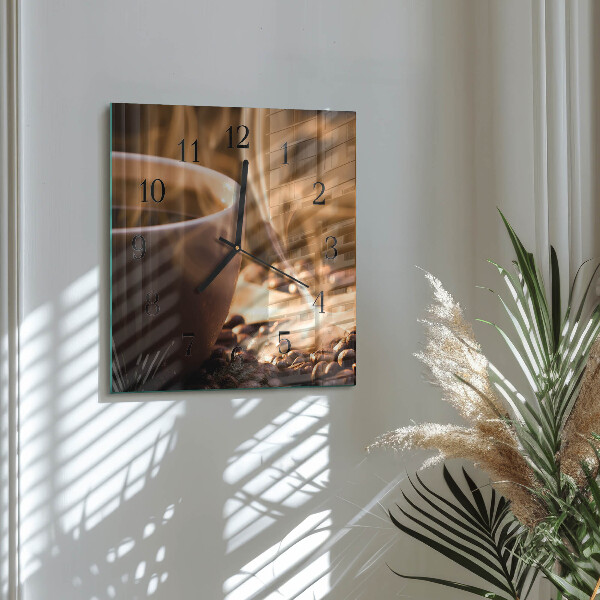 Skleněné hodiny na stěnu Káva
