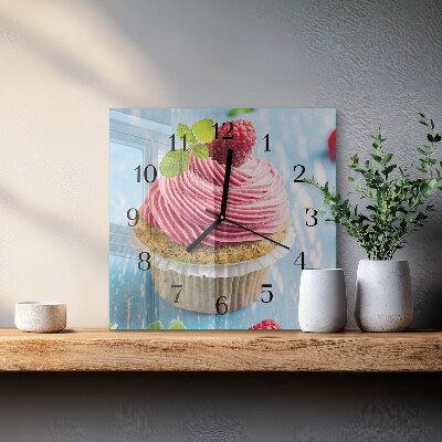 Skleněné hodiny na stěnu Malinový muffin