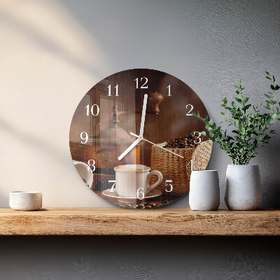 Skleněné hodiny na stěnu Šálek kávy