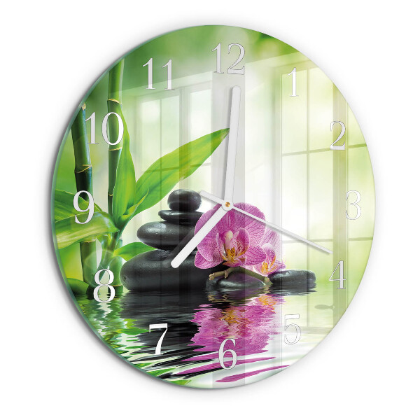 Skleněné hodiny na stěnu Lázeňská orchidej