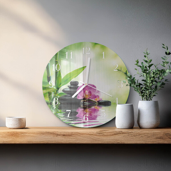 Skleněné hodiny na stěnu Lázeňská orchidej