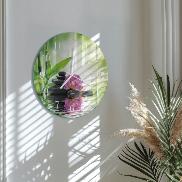 Skleněné hodiny na stěnu Lázeňská orchidej
