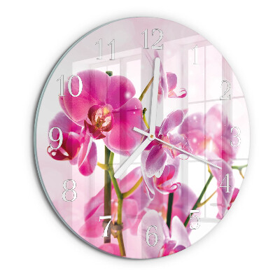 Skleněné hodiny na stěnu Orchidej