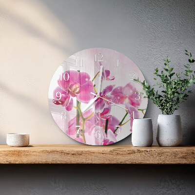 Skleněné hodiny na stěnu Orchidej