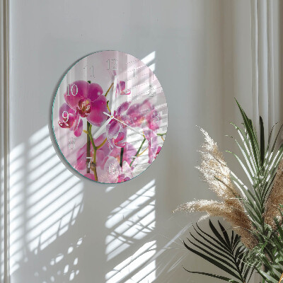 Skleněné hodiny na stěnu Orchidej