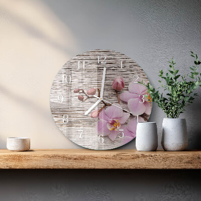 Skleněné hodiny na stěnu Orchidej