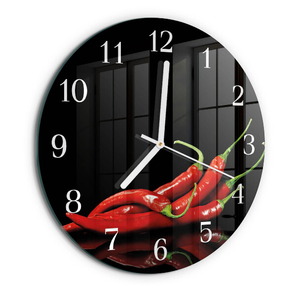 Skleněné hodiny na stěnu Chilli papričky