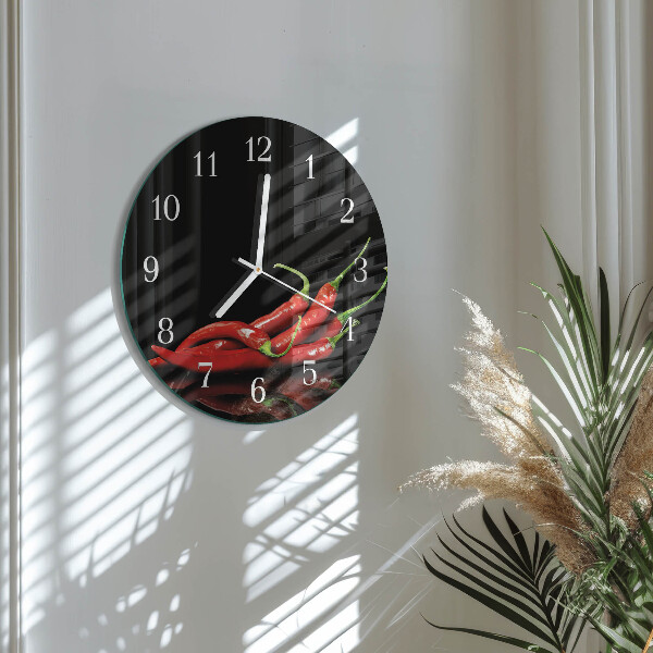 Skleněné hodiny na stěnu Chilli papričky