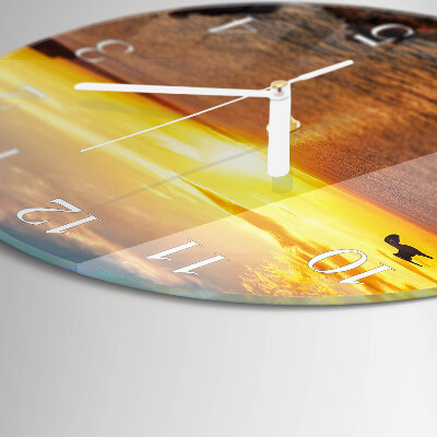 Skleněné hodiny na stěnu Západ slunce