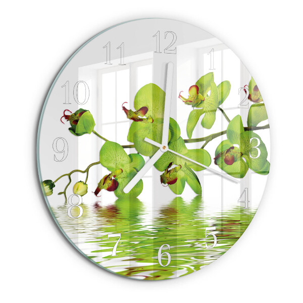 Skleněné hodiny na stěnu Orchidej
