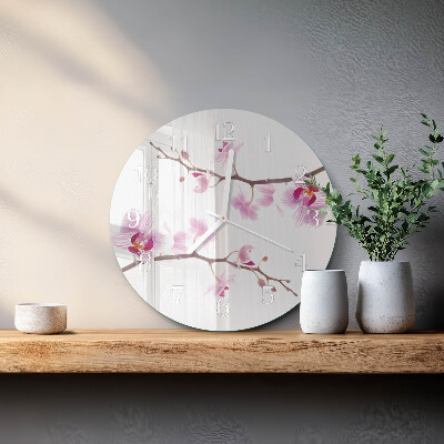 Skleněné hodiny na stěnu Orchidej