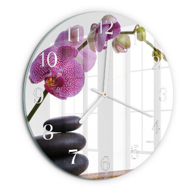 Skleněné hodiny na stěnu Orchidej