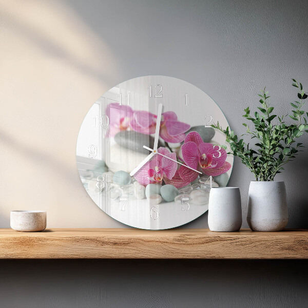 Skleněné hodiny na stěnu Orchideje