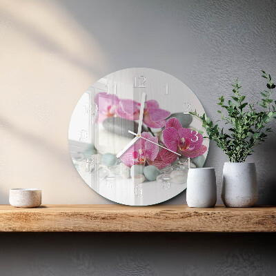 Skleněné hodiny na stěnu Orchideje