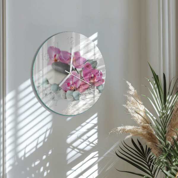 Skleněné hodiny na stěnu Orchideje