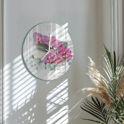 Skleněné hodiny na stěnu Orchideje