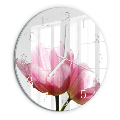 Skleněné hodiny na stěnu Tulipány