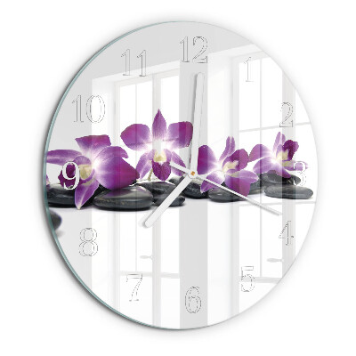 Skleněné hodiny na stěnu Orchidej