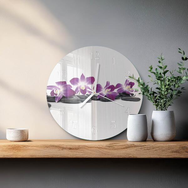 Skleněné hodiny na stěnu Orchidej