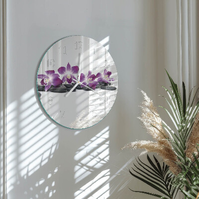 Skleněné hodiny na stěnu Orchidej