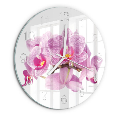 Skleněné hodiny na stěnu Orchideje