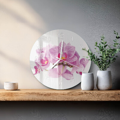 Skleněné hodiny na stěnu Orchideje