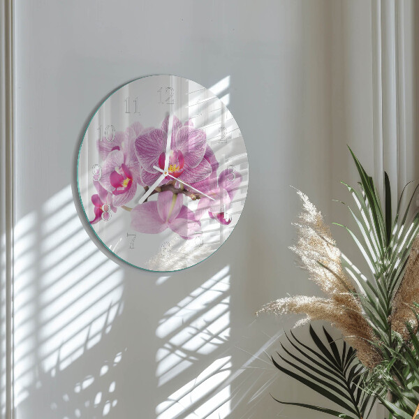 Skleněné hodiny na stěnu Orchideje