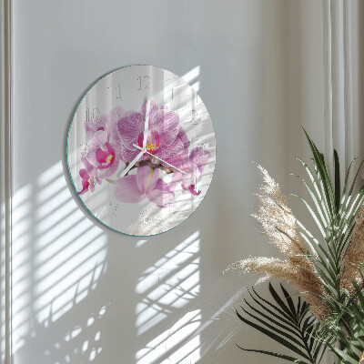 Skleněné hodiny na stěnu Orchideje