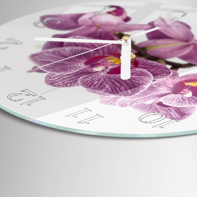 Skleněné hodiny na stěnu Orchideje
