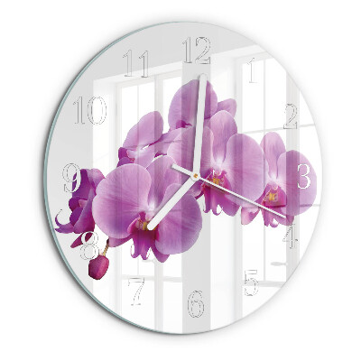 Skleněné hodiny na stěnu Orchidej