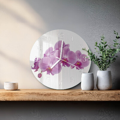 Skleněné hodiny na stěnu Orchidej