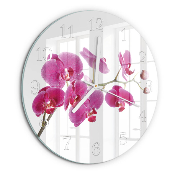 Skleněné hodiny na stěnu Orchidej