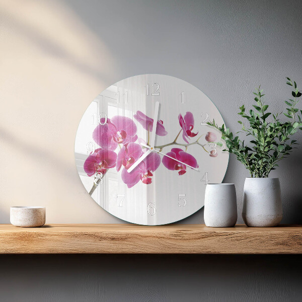 Skleněné hodiny na stěnu Orchidej