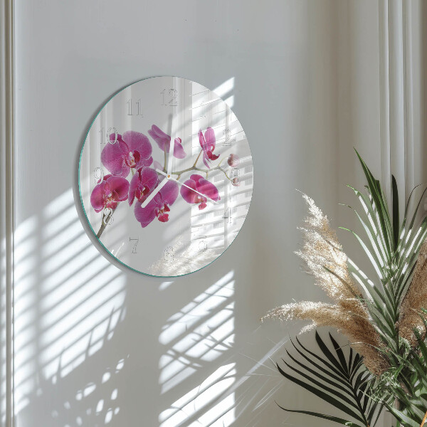 Skleněné hodiny na stěnu Orchidej