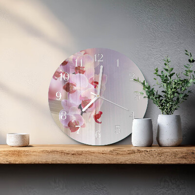Skleněné hodiny na stěnu Orchidej