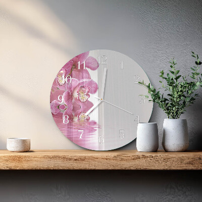 Skleněné hodiny na stěnu Orchidej