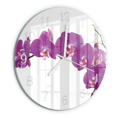 Skleněné hodiny na stěnu Orchidej