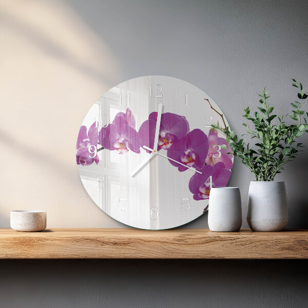 Skleněné hodiny na stěnu Orchidej