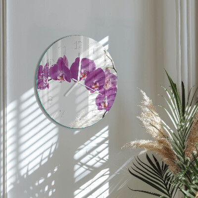 Skleněné hodiny na stěnu Orchidej