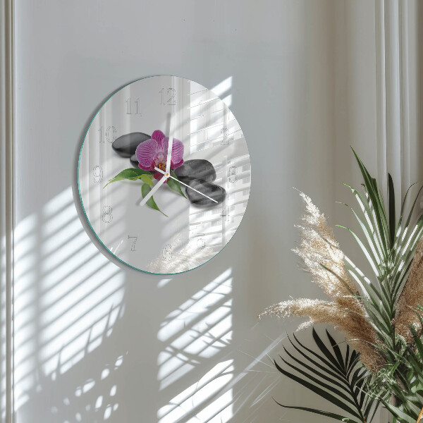 Skleněné hodiny na stěnu Orchidej