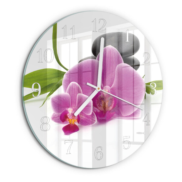 Skleněné hodiny na stěnu Orchidej